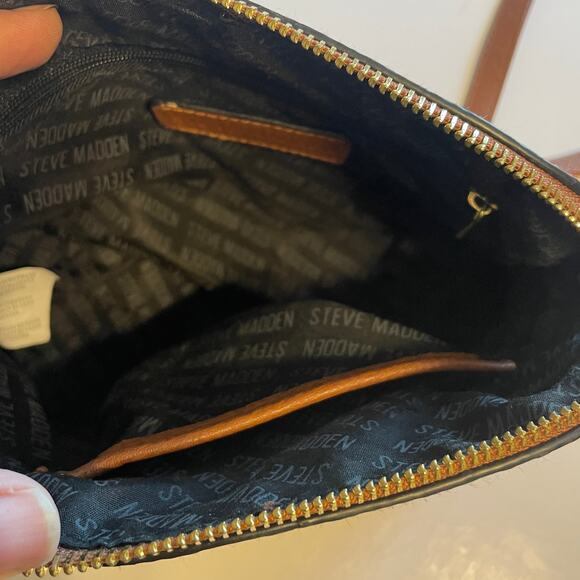 Steve Madden Cognac Brown Dome B MAGGIE Crossbody Women's Faux Leather Chain Bag - Picture 5 of 10